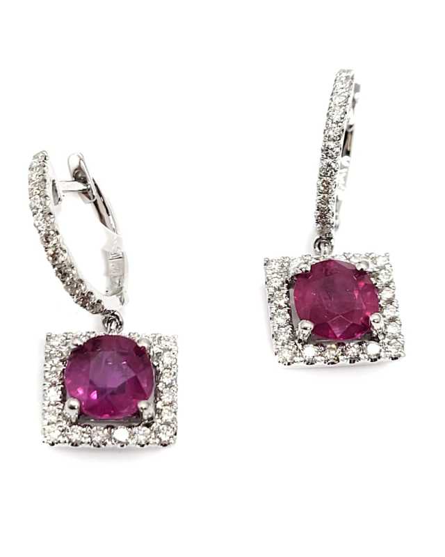18K White Gold Diamond and Burma Ruby Earrings